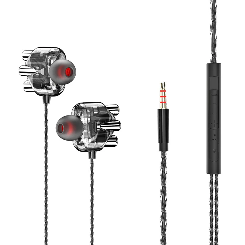 

A6 3.5mm Interface Dual-motion Coil Quad-core Headset High And Low Bass 6D Stereo Wired Headset Earplugs For Xiaomi Huawei