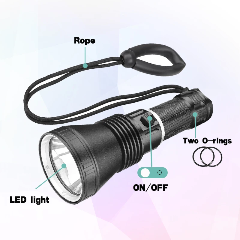 Satılık XHP70.2 En Güçlü LED Tüplü Dalış El Feneri 200m Sualtı 5000mAh 26650 Torç 7000LM Su Geçirmez XHP50 Dalış Lambası Fener