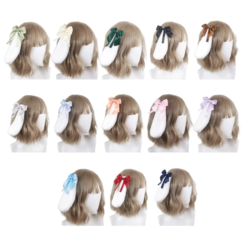 

Lolita Anime Bunny Ears Ribbon Bowknot Hairpins Plush Rabbit Animal Lop Ear Kawaii Hair Clips Headpiece Cosplay Costume