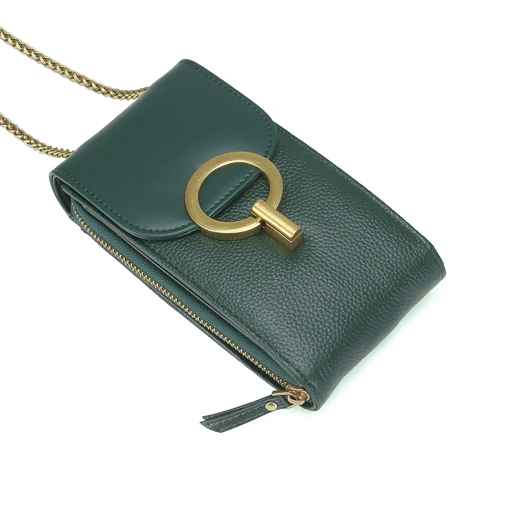 Women Genuine Leather Phone Pouch Bags for iPhone X XS 6 7 8 Small Shoulder Bag for Samsung S9 Crossbody Bags Women Phone Bag - Цвет: Dark Green