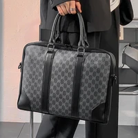 trendy men leather business handbag luxury design letter black briefcase male office work laptop documents satchels shoulder bag