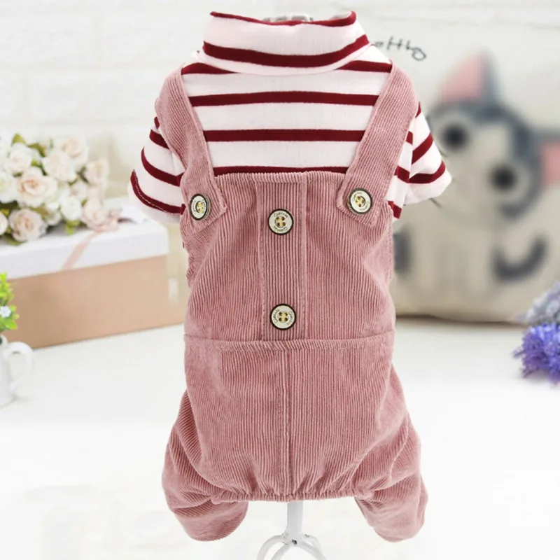 

Pet Jumpsuit Puppy Corduroy Striped Dog Jumpsuits Pajamas Dog Classic Rompers Cat Outfits Pet Clothes