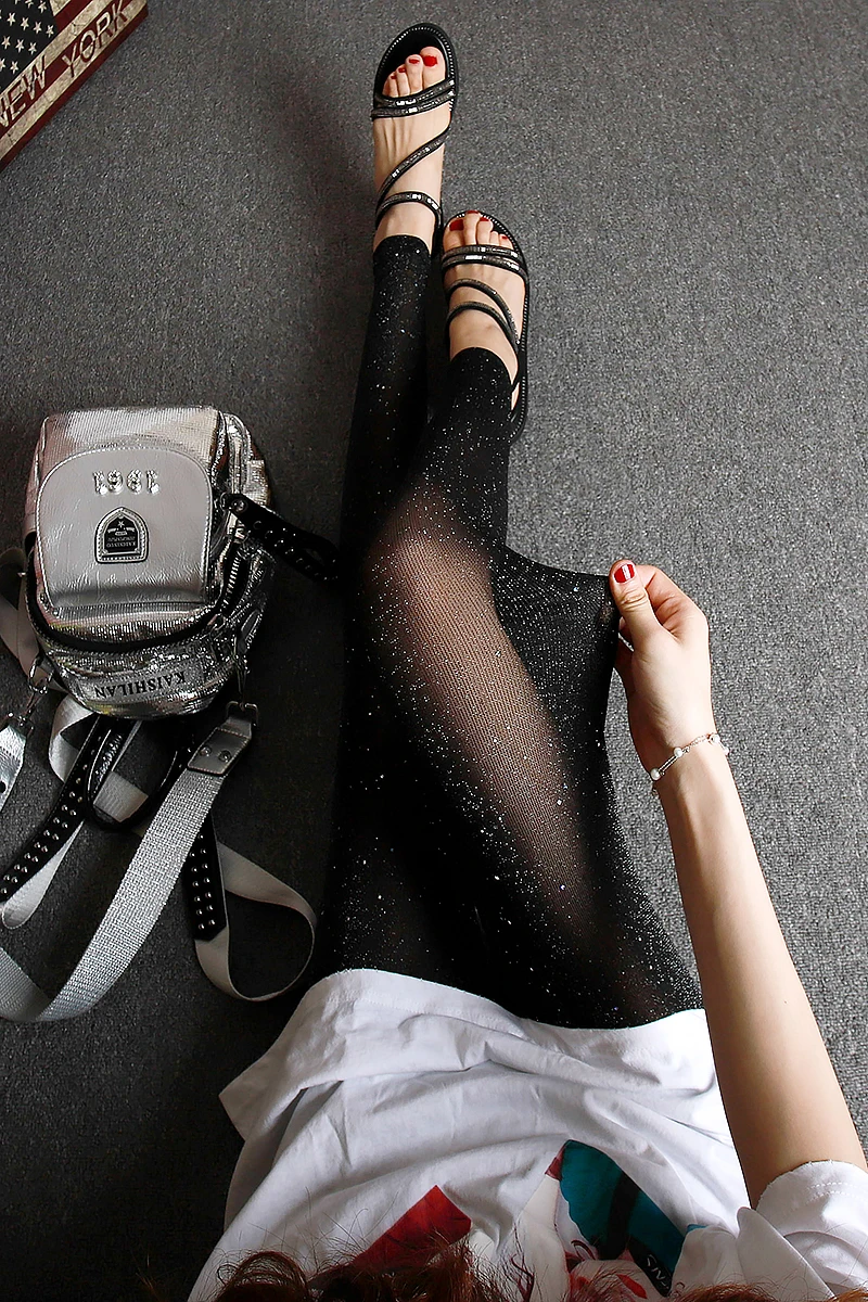

Sequin Gauze Sexy Leggings Women Summer Fashion Personality Bright Silk Flash Thin Printed Leggings Stretch Skinny Pencil Pants
