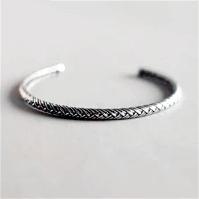 

POPACC 925 Sterling Silver Handmade Woven Bangle Open Adjustable Bangle Bracelet For Women Men