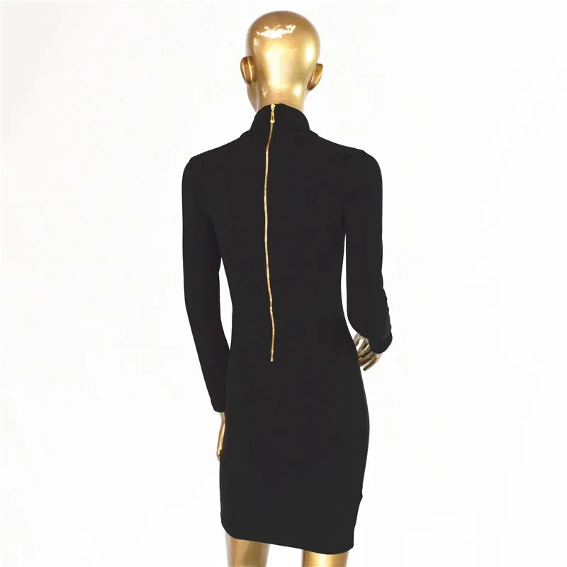 

Autumn Long Sleeve Women Dress Turtle Neck Sexy Push Up Back Metal Zipper Party Dresses Vetement Femme Rz*