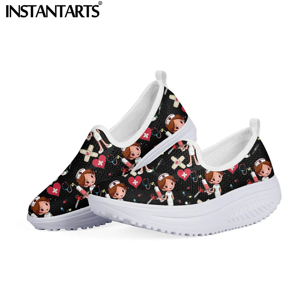 

INSTANTARTS Breathable Cool Air Mesh Swing Sneakers Cartoon Nurse Girls Pattern Girls Flat Flatform Shoes Height Increasing 2021