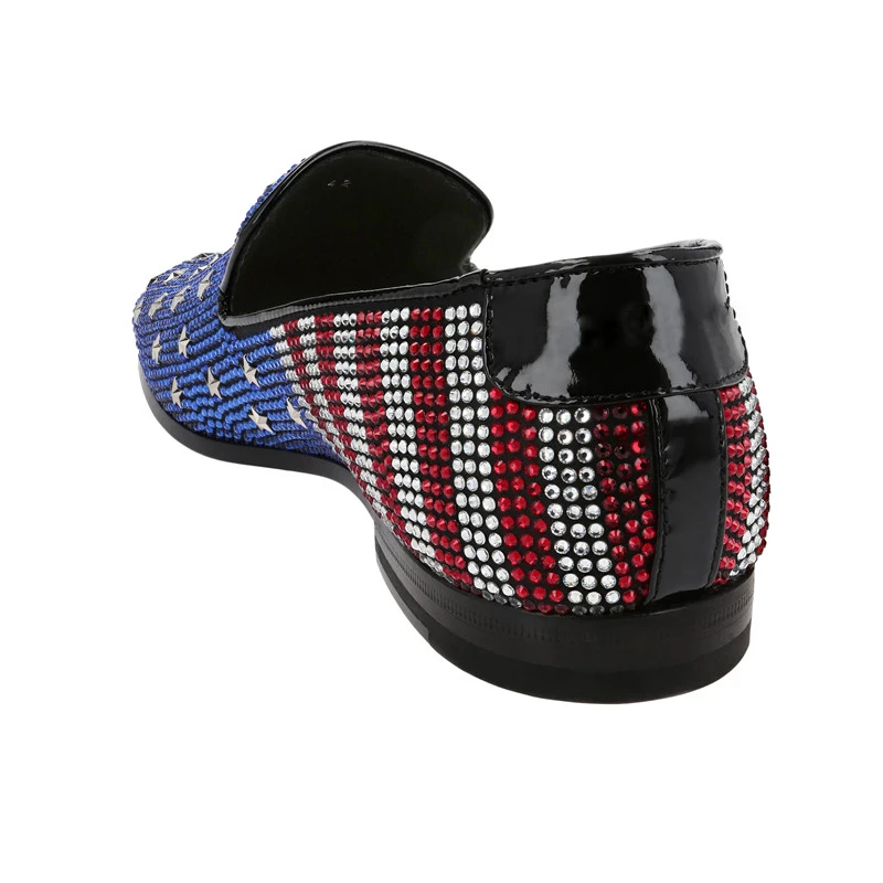New Fashion Striped Rhinestone Shoes Men Flat Loafers Mixed Color Drill Mens Casual Shoes Classic Zapatos De Hombre