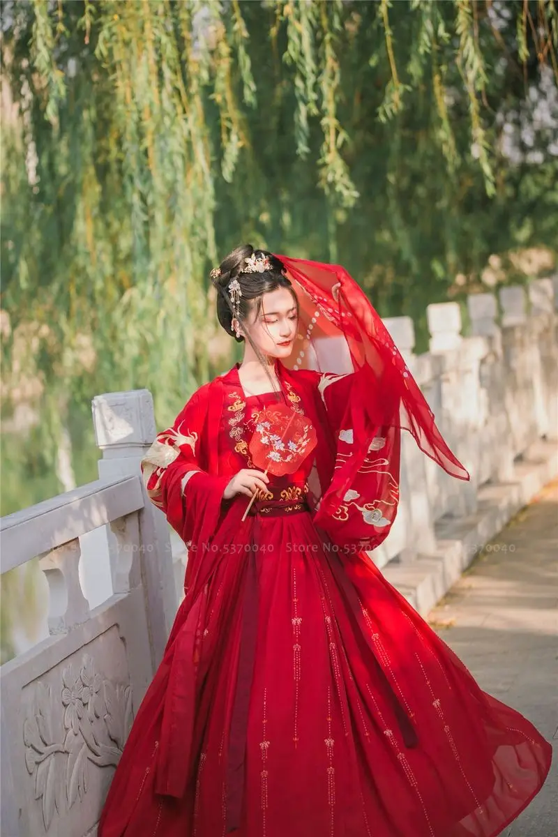 Традиционное китайское женское красное свадебное платье ханьфу костюм Тан