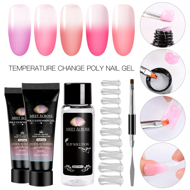 

MEET ACROSS 4/5Pcs Thermal Acrylic Nail Extension Gel Kit Pink Nail Polish Quick Building For Nails Extensions Hard Jelly Gel