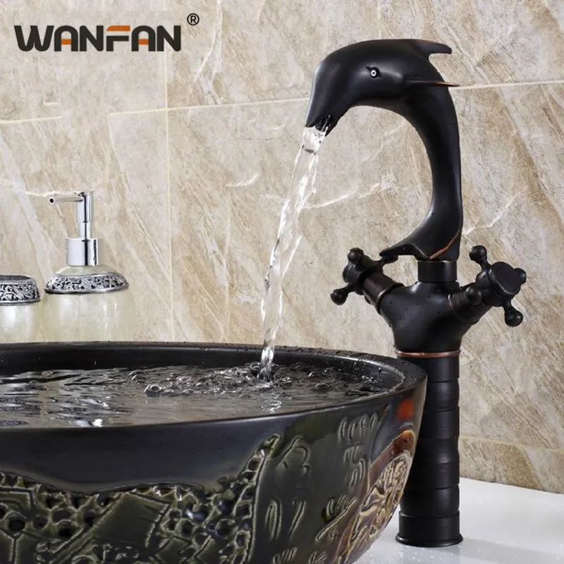 Смесители для раковины дельфин черные краны ванной комнаты Классический