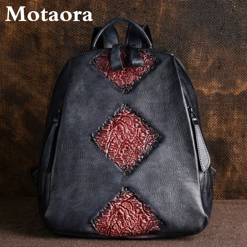 

MOTAORA Retro Backpack Genuine Leather New Handmade Embossed Backpacks For Women Leisure Vintage Muti-function Backpack Ladies