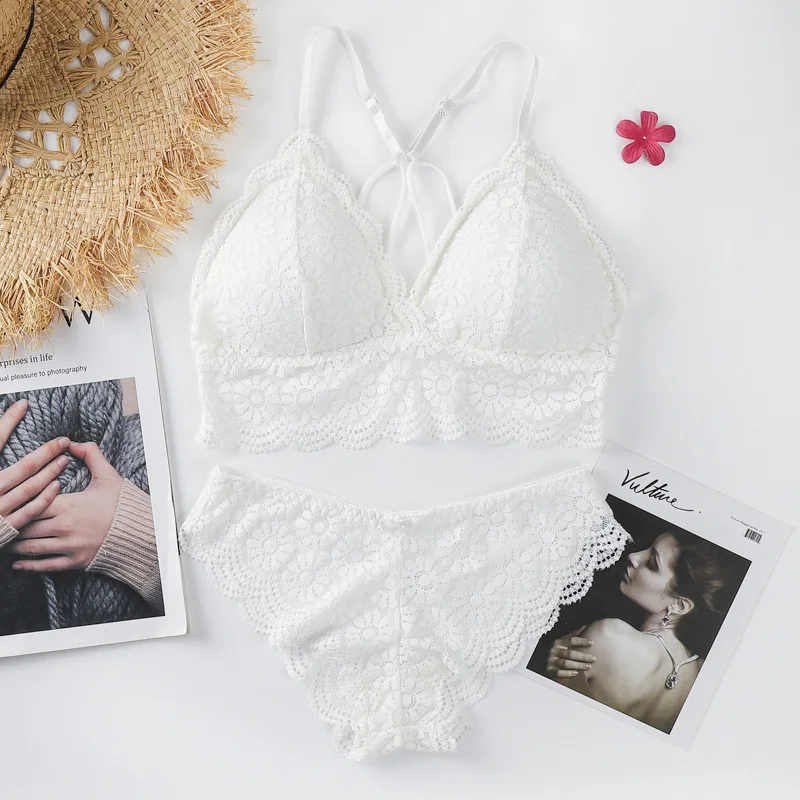 

Sexy Beauty Back Underwear Set Transparent Lace Push-up Bra and Panty Sets Female Brassiere Embroidery Deep V Lingerie Set