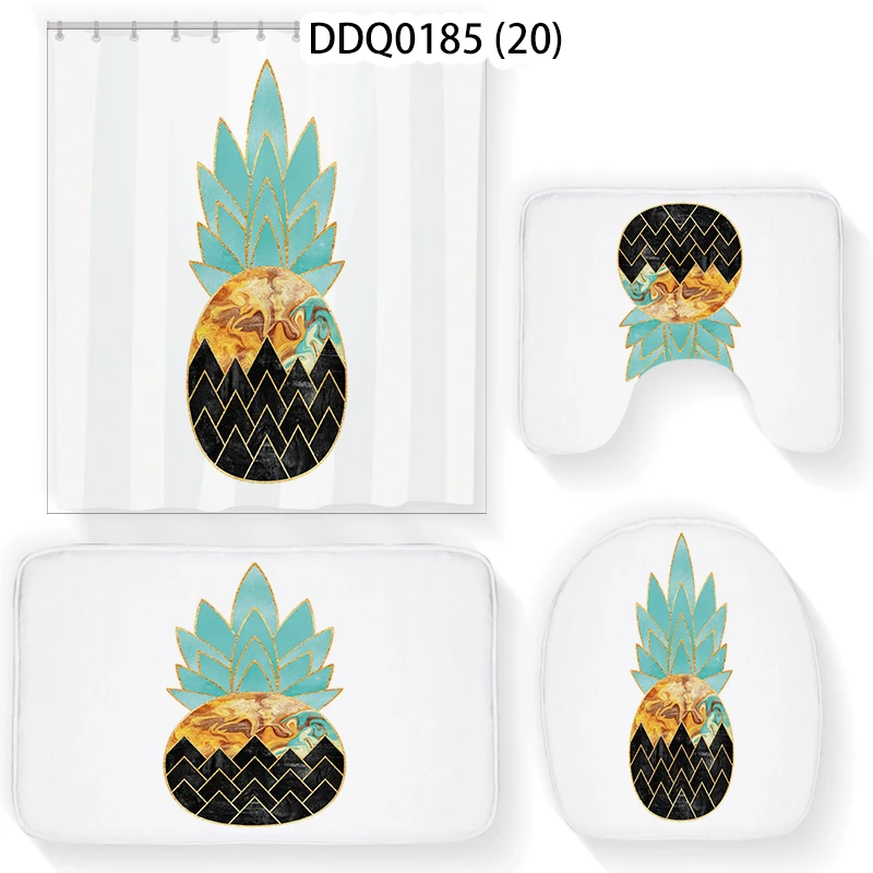 

4 Pcs/set Pineapple Fruit Waterproof Fabric Bathroom Curtain Shower Curtains Non-slip Rugs Toilet Lid Cover Bath Mat Home Decor