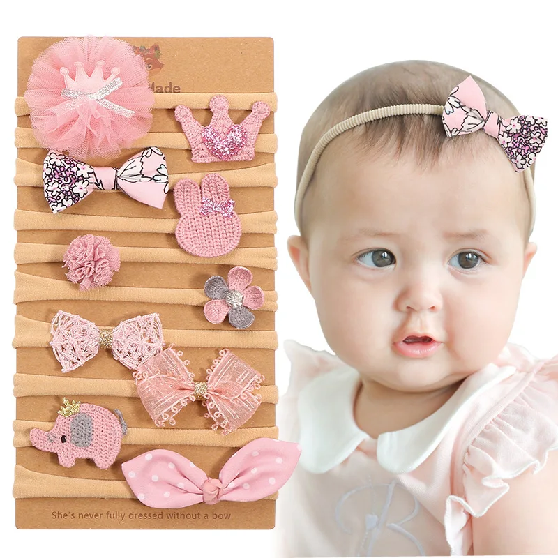 

Cheer Bows 10 Pcs/Sets Boutique Bow Headband Baby Elastic Hairbands Lace Crown Animals Nylon Head Band Newborn Hair Accessories