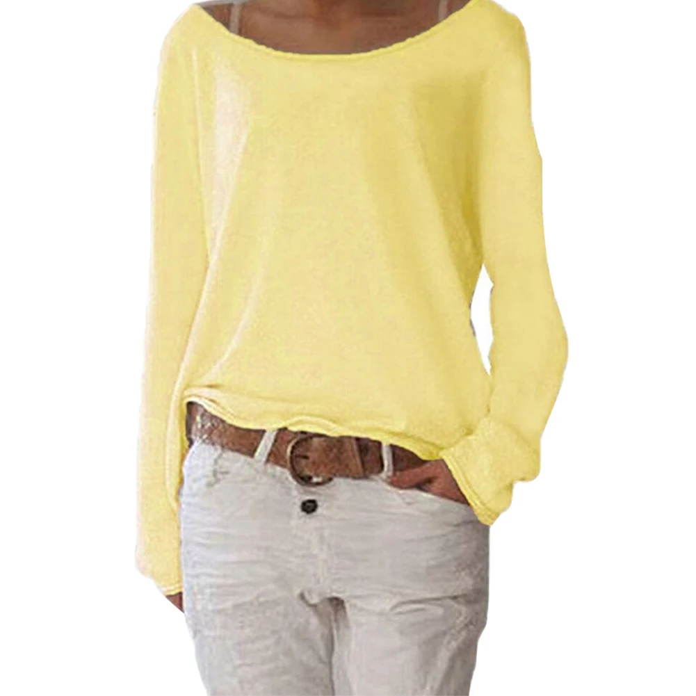 Женские однотонные повседневные футболки с круглым вырезом и длинным рукавом