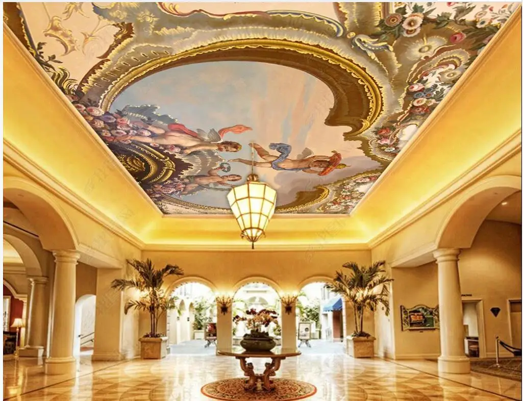 

Custom ceiling wallpaper for walls 3 d ceiling zenith murals HD European architectural figure ceiling mural home decoration