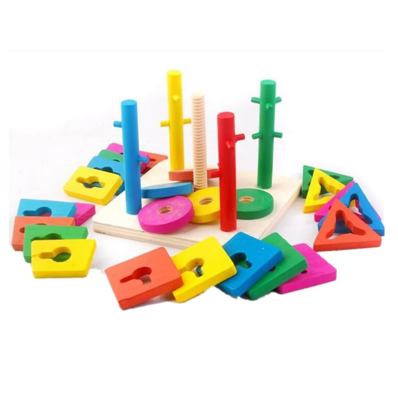 

Wooden Five-Column Set Building Blocks Color Shape Cognitive Matching Five-Column Geometric Nesting Toy Children's Toy