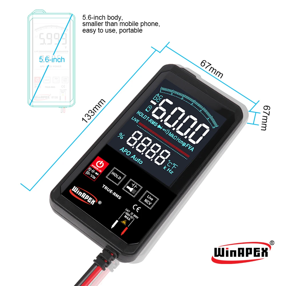 

Digital Multimeter 6000 Counts Backlight Display Automatic Strong Toughness Electric Portable DC AC Voltage Meter