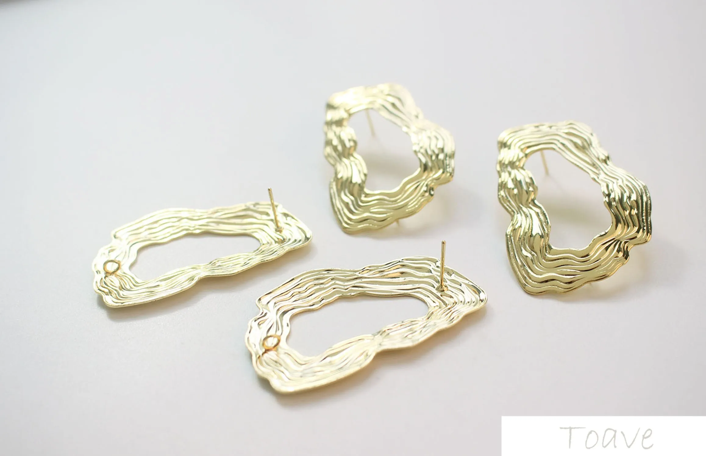 Color-protected copper plated 18K real gold large exaggerated retro steel needle ear nail diy material accessories | Украшения и