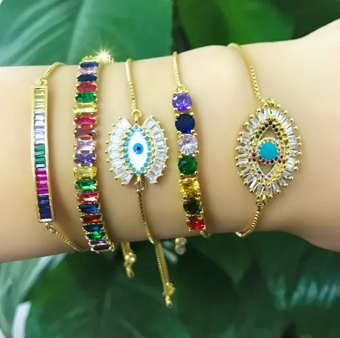 

evil eye crossmulticolor crystal micro pave cz zircon cubic zirconia Bracelet Adjustable silicone Snake Chain Jewelry hcg3