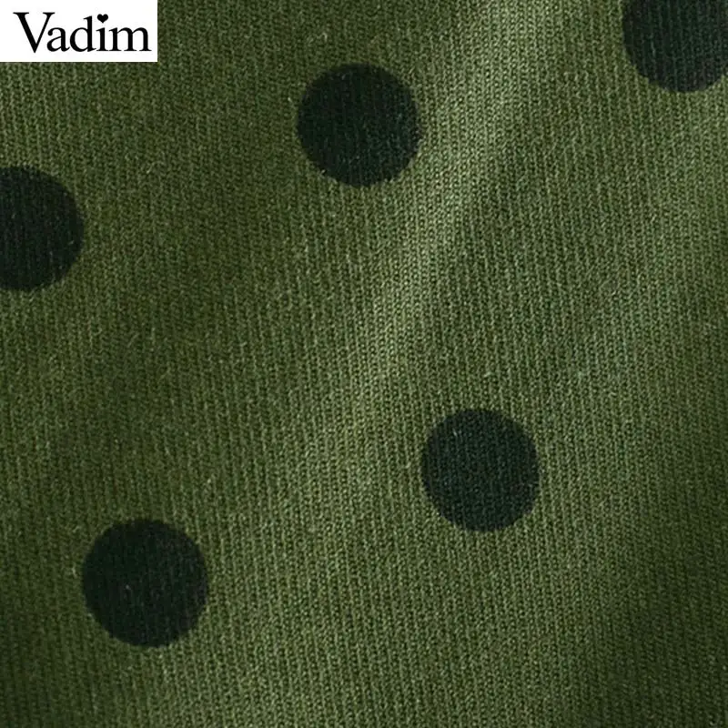Женское элегантное платье vadim зеленый горошек Длинные рукава пуговицы с