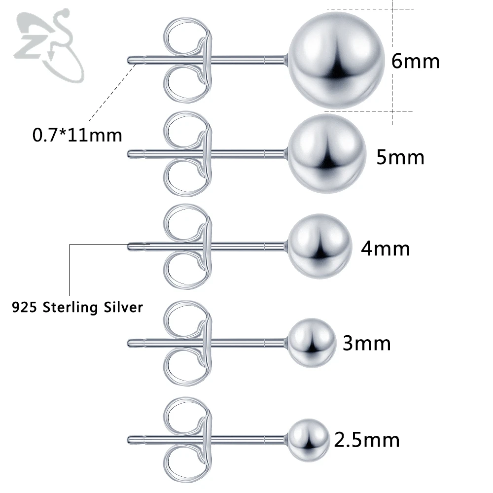 Серьги гвоздики из серебра 925 пробы с шариком 2 шт./лот|Серьги-гвоздики| |