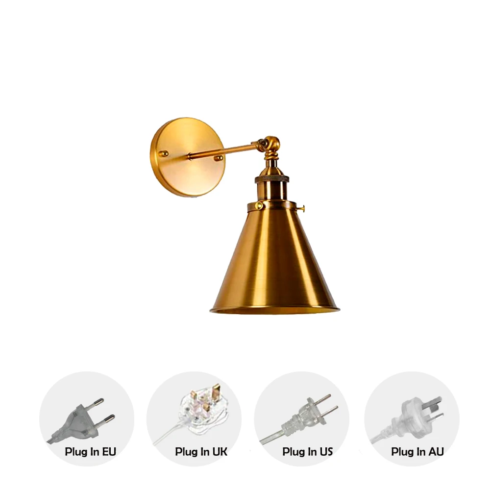 Золотистое классическое настенное бра с заглушкой коническая лампа медным