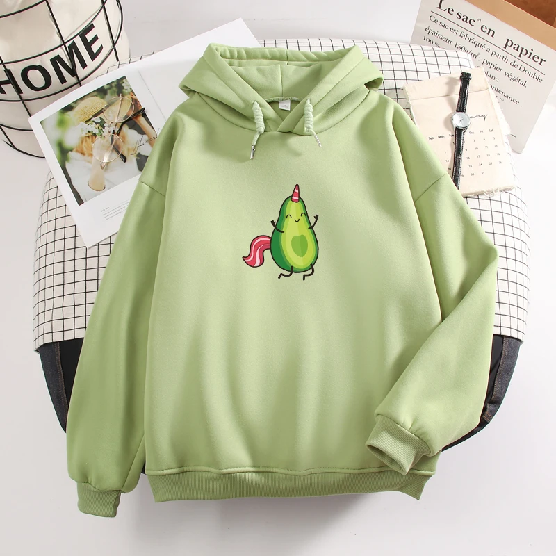 

Kawaii Avocado Hoodie Harajuku Cartoon Print Sweatshirt Plus Size Warm Hoodies for Women Aesthetic Winter Cute Hoodies for Girls