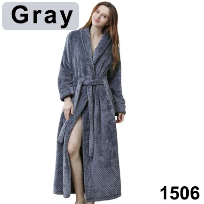 Women Grey Удлиненный халат из Добби кораллового флиса для женщин и мужчин, фланелевый зимний теплый банный халат кимоно, женское белье, халат для подружки невесты - Цвет: Women Grey