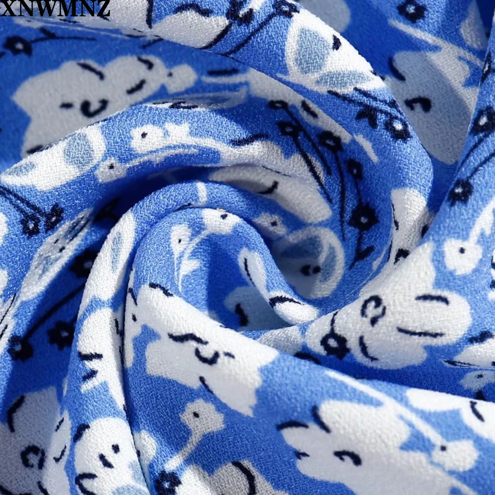 

XNWMNZ ZA Fashion Slim spaghetti strap Tank Top Sexy Blue Floral Print women tops Women Camis Punk Women cropped Casual shirt