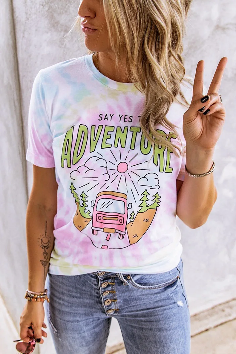 

Summer new women's clothing round neck pullover print short-sleeved top