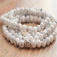 8mm white howlite 108 beads gemstone mala bracelet meditation pray wrist buddhism veins cuff fancy bless energy