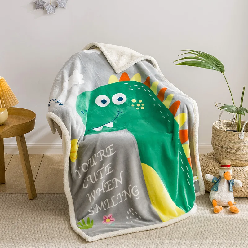 Зимнее толстое плюшевое одеяло в виде шерпы, Минки, динозавра, мультяшных животных, пеленка для новорожденных, постельное белье для младенц...