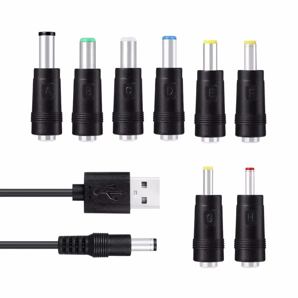 

DC Power Cord USB To 5521 Multifunctional DC Interchangeable Plug USB To 5521 Male 8-In-1 Charging Cable
