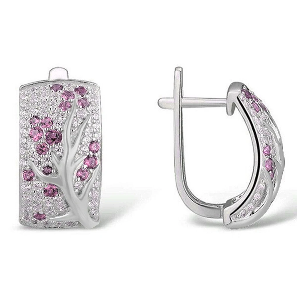 

Fashion Plant Statement 925 Sterling Silver Multicolor Cubic Zirconia Plum Branch Blossom Earrings Women's Wedding Party Jewelry