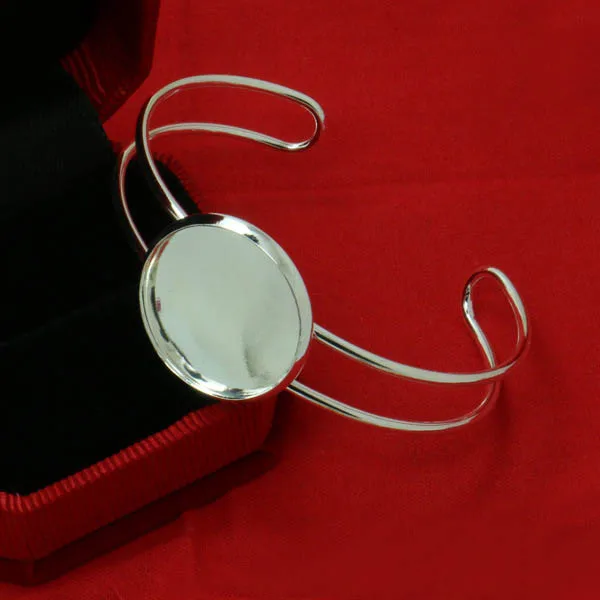 Silver Plated Brass Blank Cuff Bangle Bases with 20mm Inner Round Bezel Cabochons Open Wire Bracelet Settings Findings | Украшения и