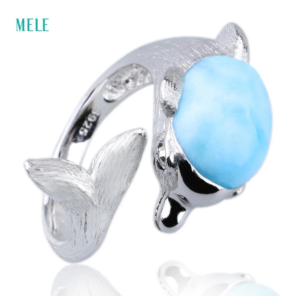 Натуральное gemstonesblue Larimar кольцо с дельфинами Открытое прямая сделка долгосрочная