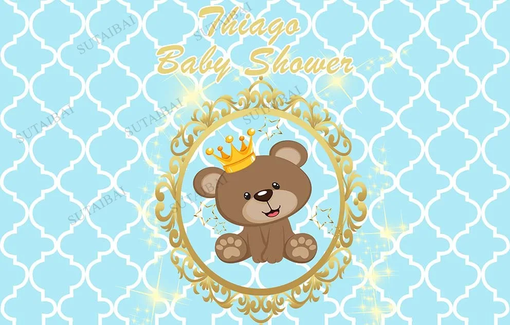 

Kid Backdrops for Photography Teddy Bear Gold Crown Customized Poster Birthday Party Photocall Photographic Background