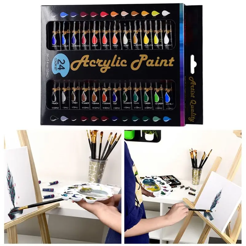 

12ml 24 Colors Professional Acrylic Paint Draw Painting Pigment Water Resistant