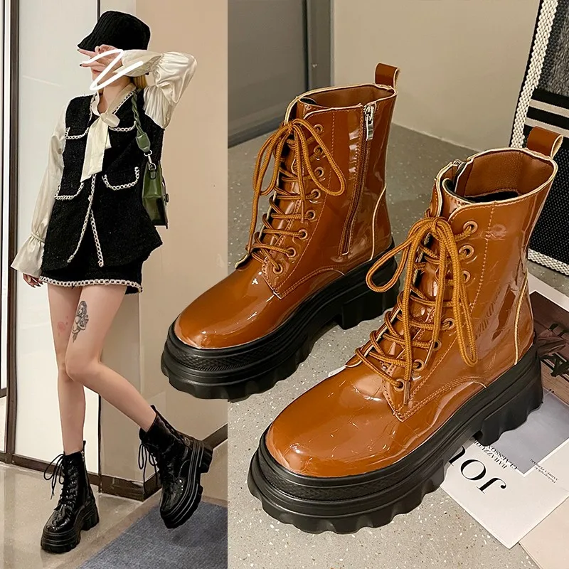 

Fashion Thick Bottom Plus Velvet Warm Thin Handsome Short Boots Women Martin Boots Women Fall/winter 2021 New British Style.