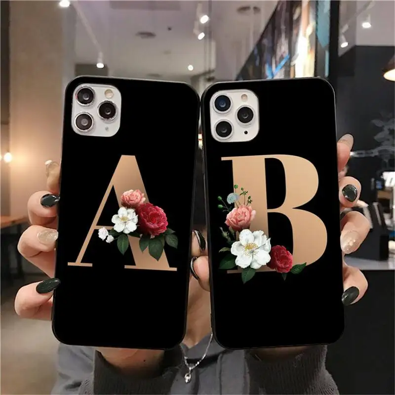 

Flower 26 English Name Letters TPU Soft Silicone Phone Case Cover for iPhone 11 pro XS MAX 8 7 6 6S Plus X 5S SE 2020 XR case