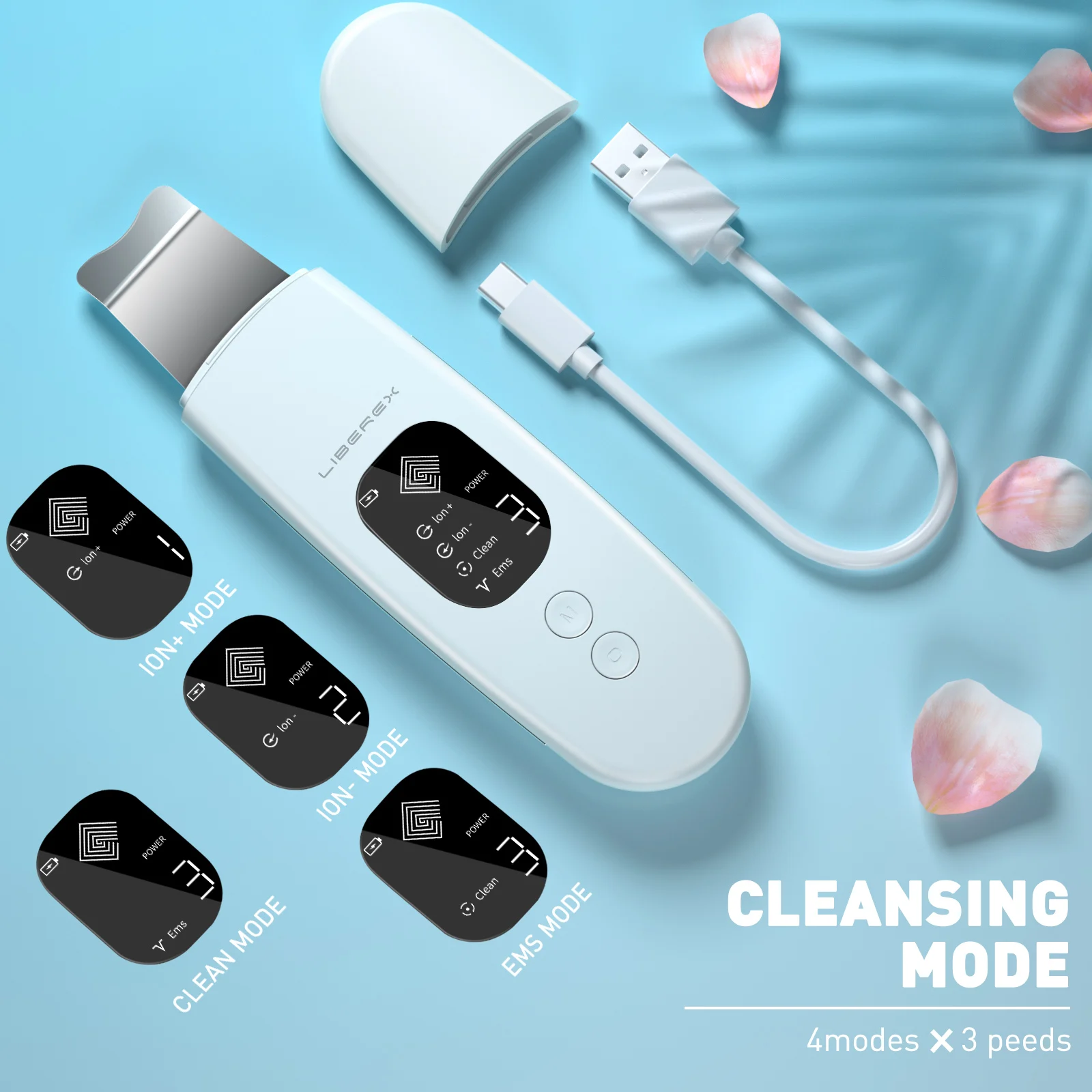 

Liberex Ultrasonic Face Cleaning Machine Peeling Shovel Facial Skin Scrubber Pore Cleaner Blackhead Remover Facial Massager Care