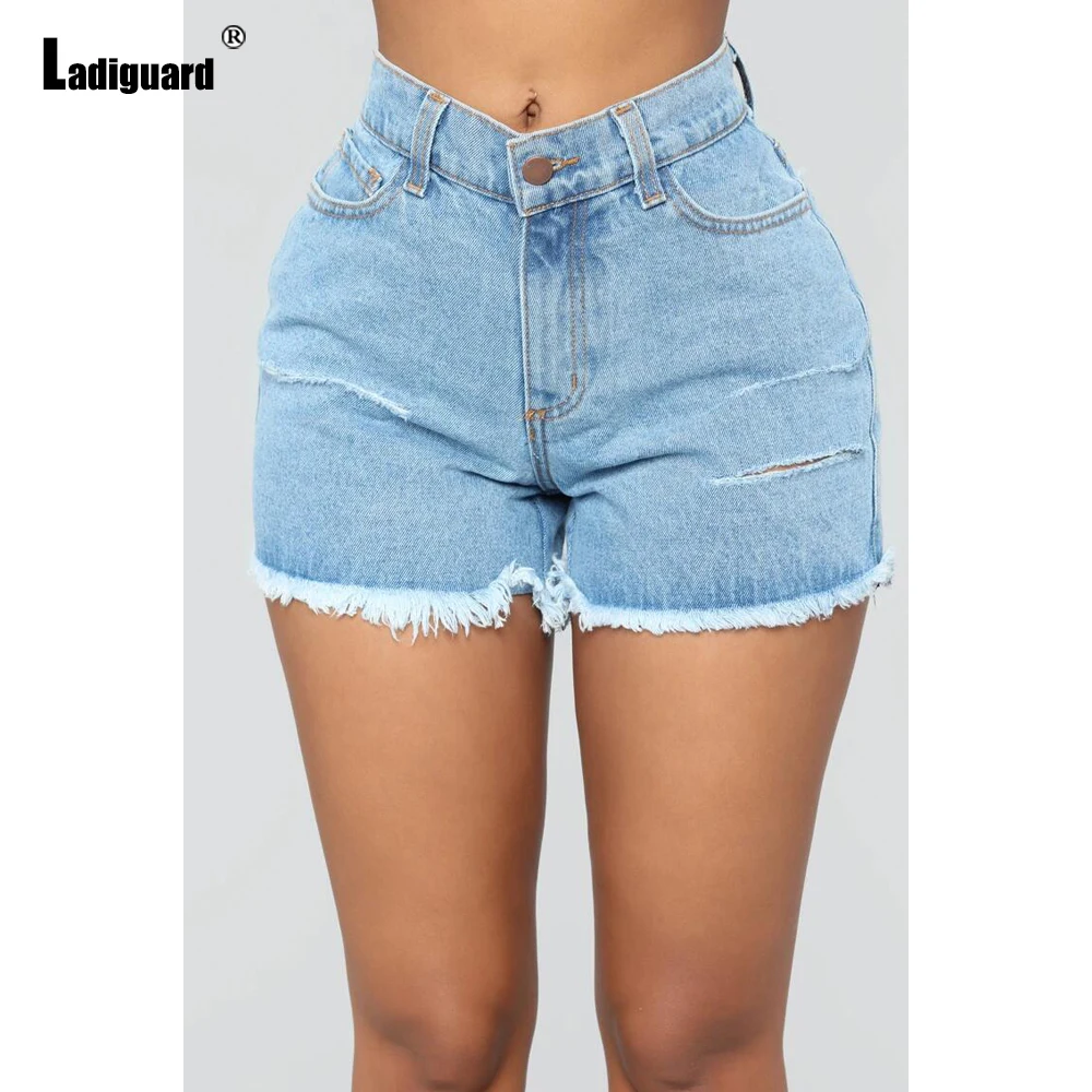 Ladiguard 2022 Sexy denim shorts High Cut Women Fashion Zipper Pocket Short Jeans Slim Girl Panties Vintage Hole Ripped hotpants
