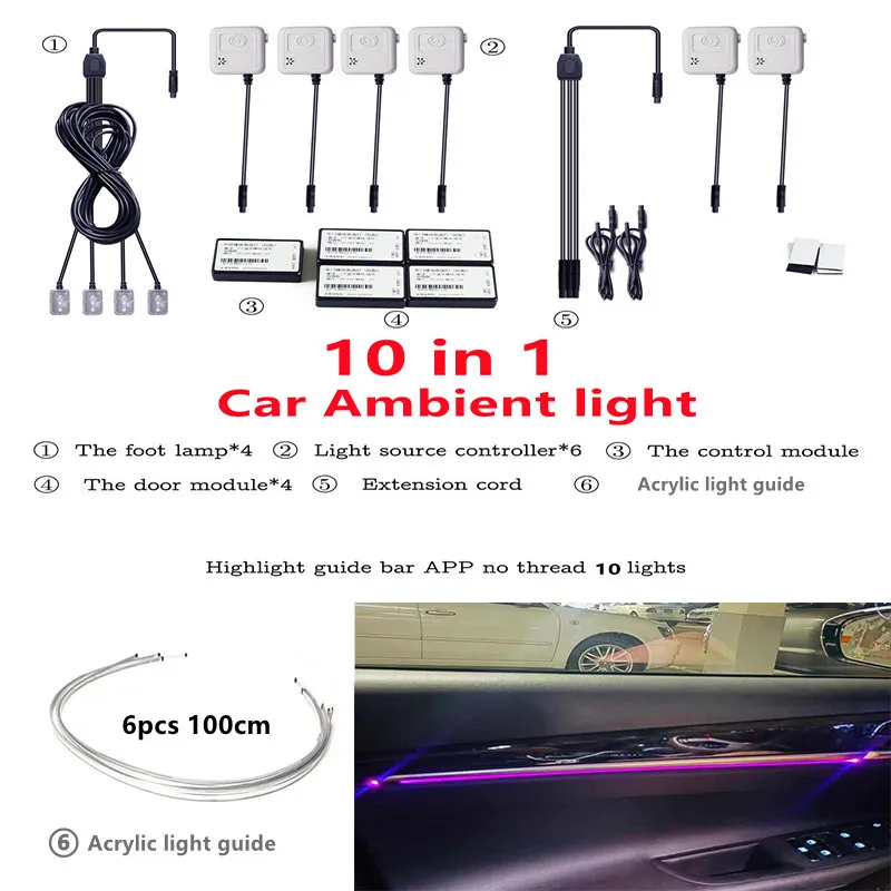 

Светодиодная лампа для салона автомобиля, 3 Вт, RGB, 10 в 1