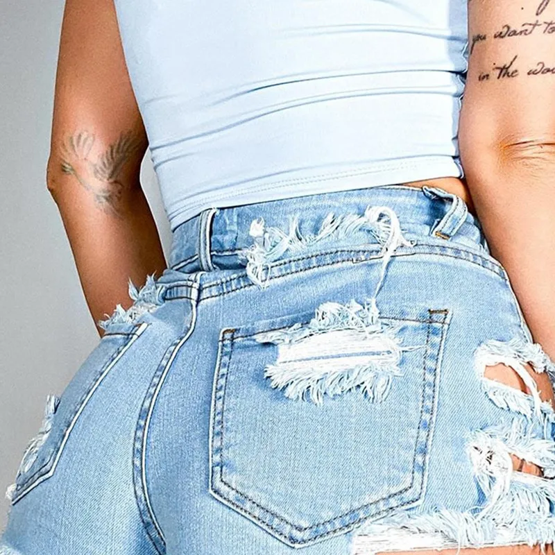 

Hot sale summer woman sexy Ripped denim shorts high waist irregular tassel slim shorts jeans S-2XL 2021New Shorts