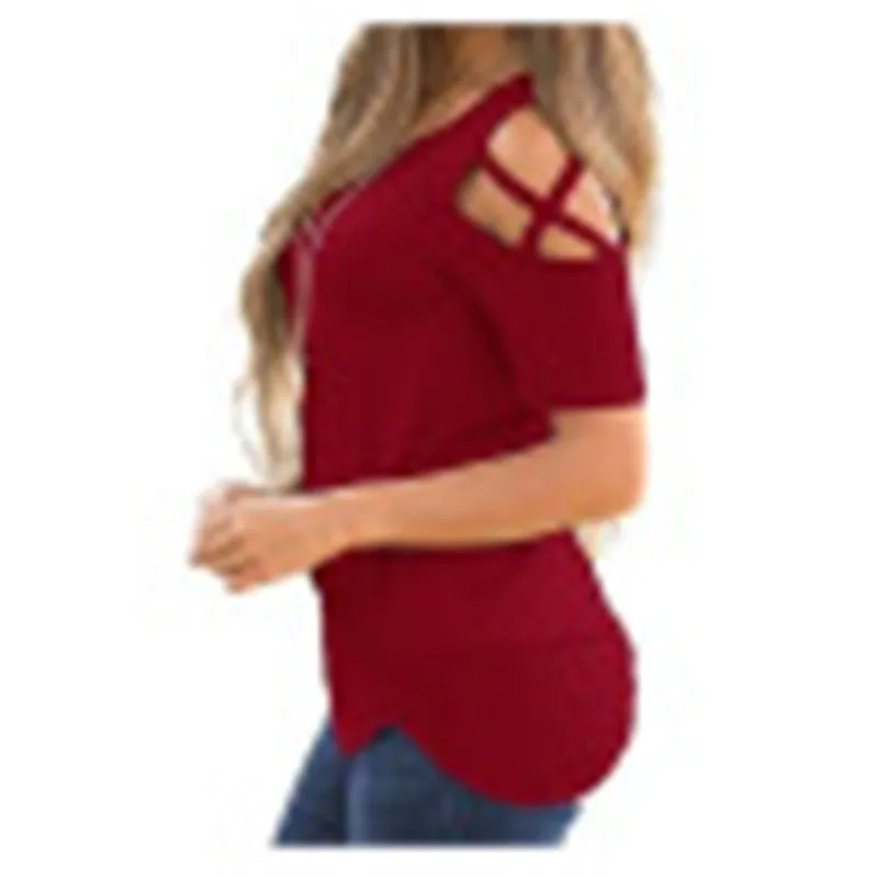 

2021 European and American ladies loose strapless short-sleeved solid color T-shirt 1654
