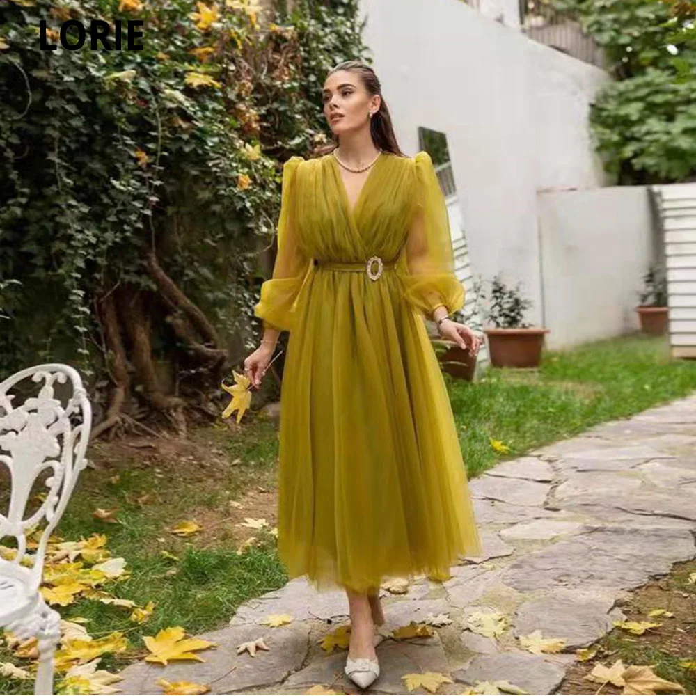 

LORIE Evening Dresses 2022 Elegant V-Neck Puff Sleeves Tulle Formal Evening Gown Robe Vestidos De fiesta Dress for Wedding Party