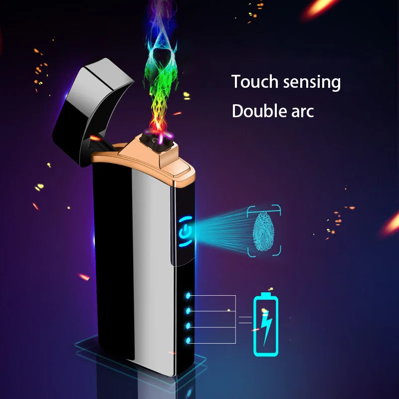 Touch Sensing Lighter Power DisplayUSB Rechargeable Windproof Flameless Electric Lighters Dual Arc Electronic Plasma Cigar Light |