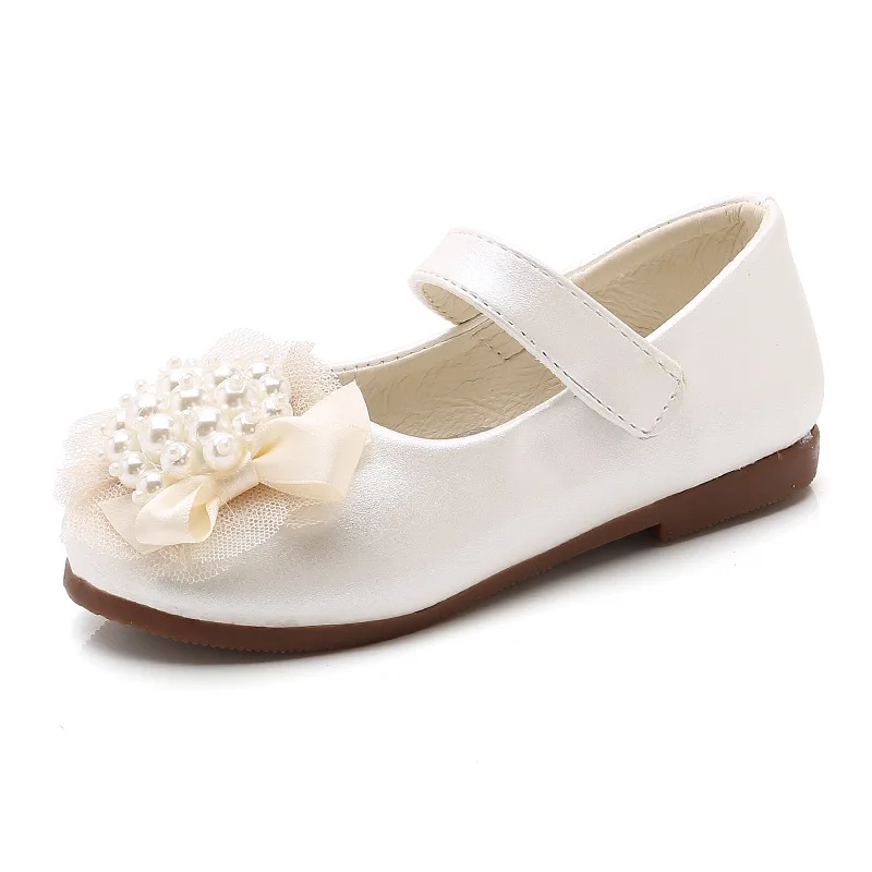 

Girls Princess Shoes Children's Flats for Big Girls Kids Dress Shoes Lace with Pearls Beading for Wedding Party Sweet Soft 26-36