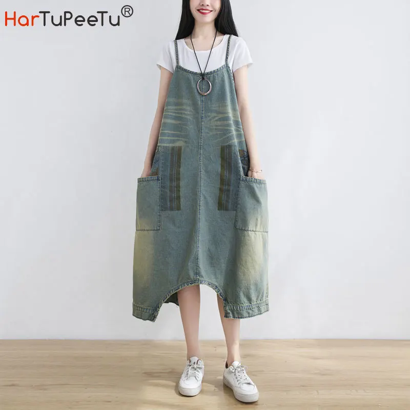 Denim Cotton Jumpsuit Women 2021 Summer Thin Overalls Ankle-Length Bib Pants Vintage Washed Japan Style Plain Trouser with Strap